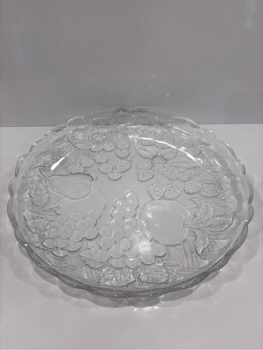 Vtg 1990's Libbey Orchard Fruit clear Glass Serving Platter Cake Plate 13"
